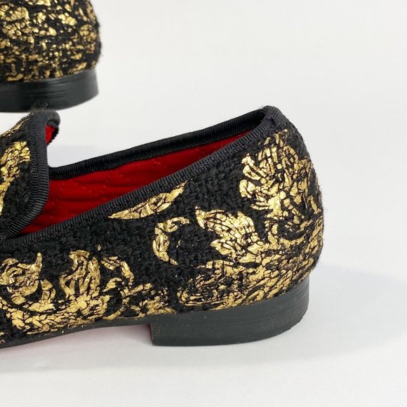 PIERGITAR Black Velvet Metallic Gold Pattern Slip On Girl's Shoes - Picture 8 of 15